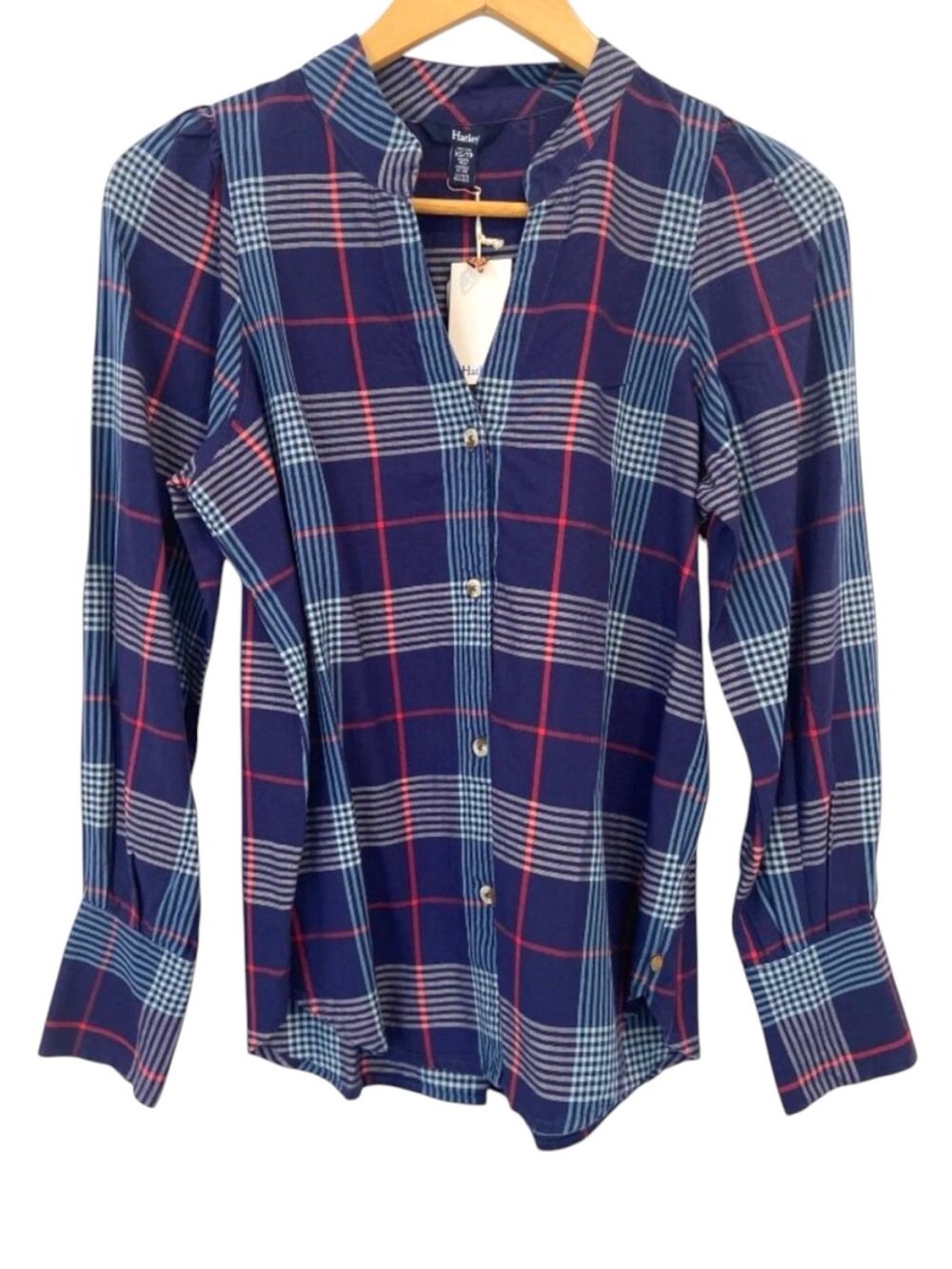 Hatley Womens Plaid Blue Long Sleeve Tencel Shirt Button-Down XS lightweight thi